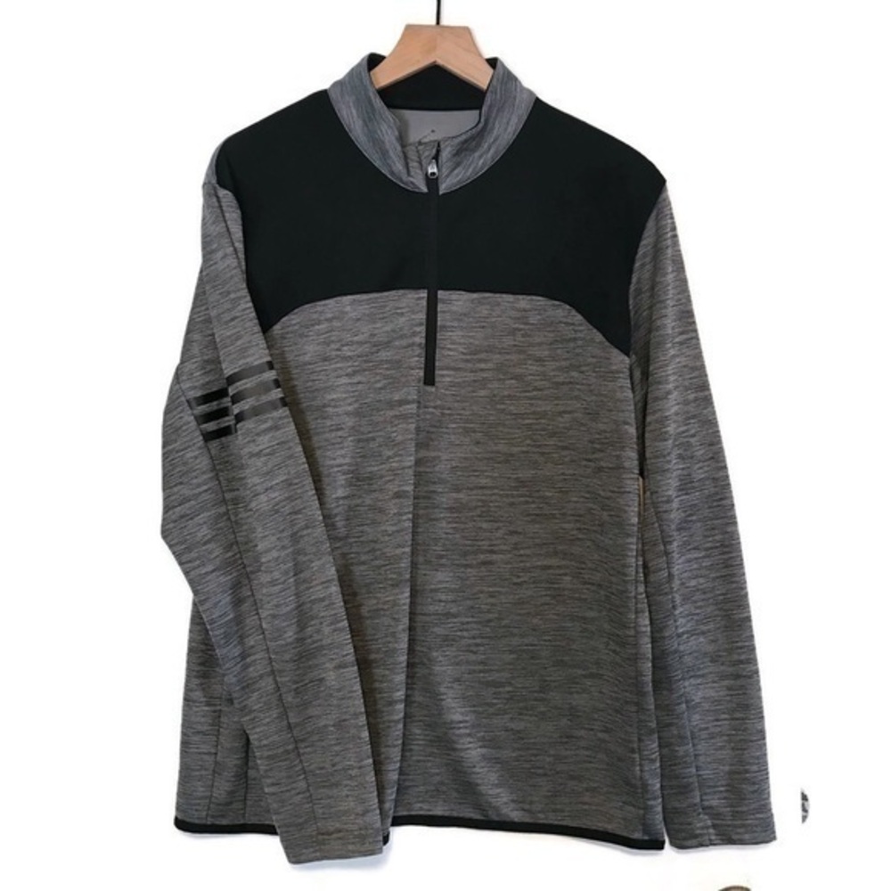 Adidas Golf Gray Black Half Zip Long Sleeve Fleece Mock Neck Pullover Size Large